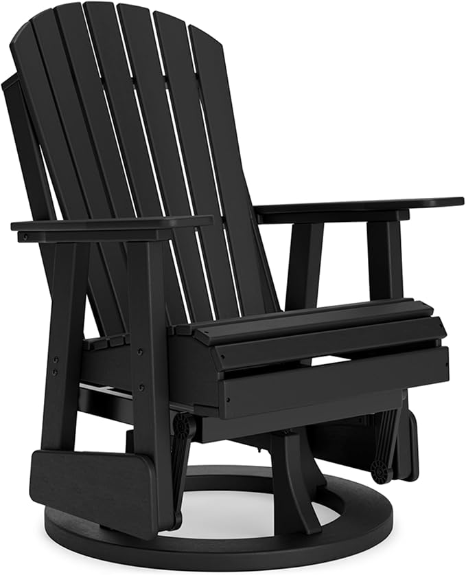Signature Design by Ashley Hyland Wave Modern Weather Resistant HDPE Outdoor Swivel Glider Chair, Black-VerdiqueGarden