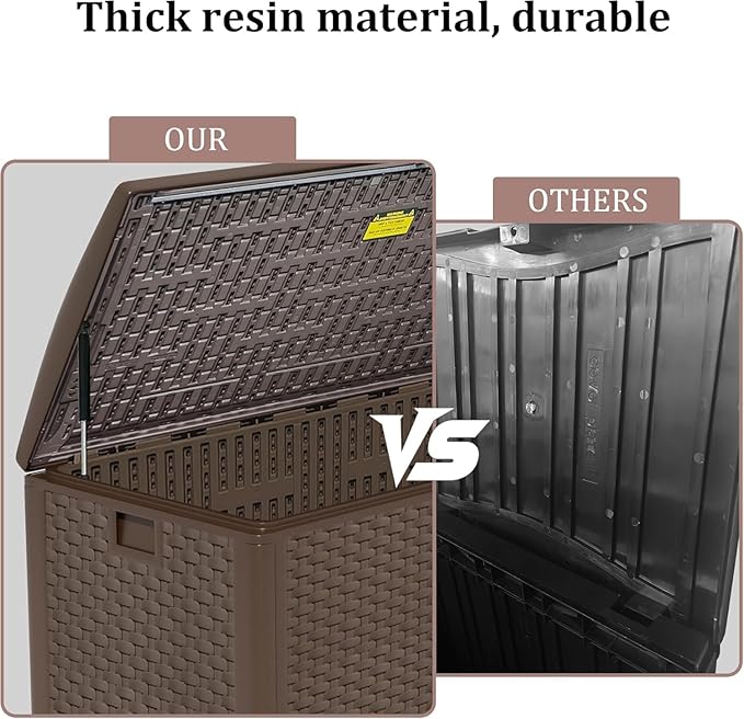 180 Pro Gallon Deck Box,Outdoor Storage Box Lockable,Waterproof for Patio Furniture, Garden Tools, Pool Accessories, Package Delivery Boxes For Outside, Brown-VerdiqueGarden