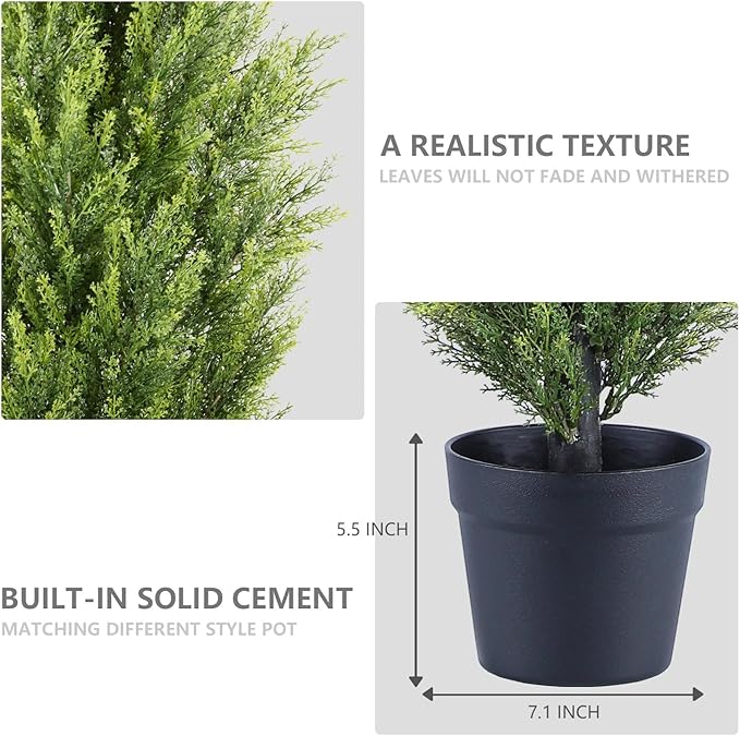 THE BLOOM TIMES 3ft Topiary Trees Artificial Outdoor 2 Pack – UV Resistant Faux Cedar Pine Cypress Bushes and Shrubs, Fake Potted Plants for Front Porch Outside Planter Patio Decor, Set of 2 (3 Foot)-VerdiqueGarden