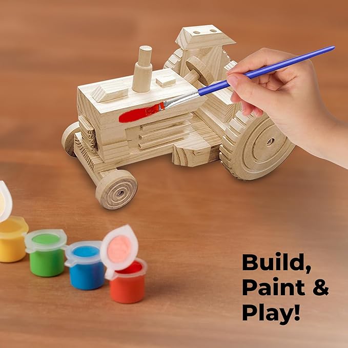 Kraftic Woodworking Building Kit for Kids, with 3 Educational DIY Carpentry Construction Wood Model Kit Toy Projects for Boys and Girls- Tractor, Bulldozer and Racing Car-VerdiqueGarden