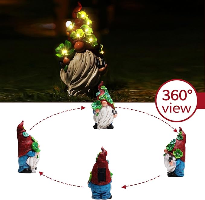 Garden Gnome Statue with Solar Lights Large Sculptures Funny Triple Gnome Outdoor Patio Lawn Yard Garden Decor Gifts for Women Mom 11in Spring Gnomes Outdoor-VerdiqueGarden