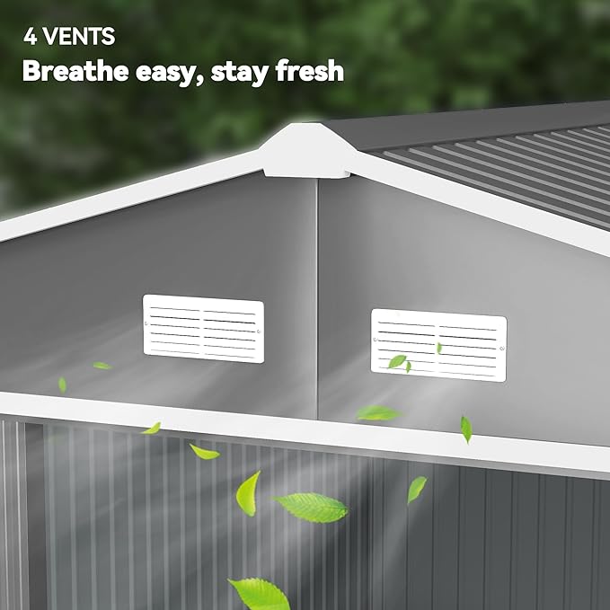 Outsunny 11' x 9' Outdoor Storage Shed, Garden Tool Metal Shed with Foundation Kit, Double Lockable Door, Air Vents and Sloping Roof, for Backyard, Patio, Lawn, Gray-VerdiqueGarden