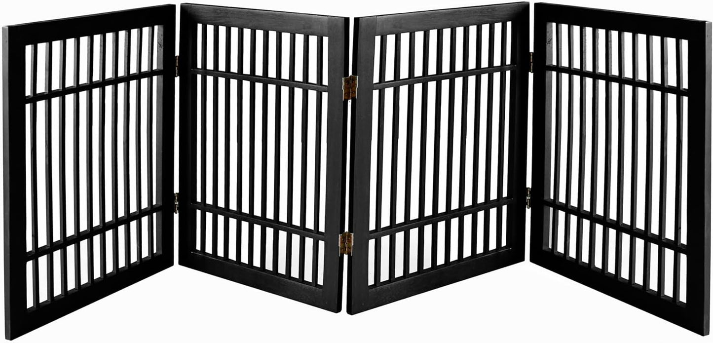 Pet Dog Gate Strong and Durable Freestanding Folding Acacia Hardwood Portable Wooden Fence Indoors or Outdoors by Urnporium (Black Pet Gate, 4 Panel 24" Tall)-VerdiqueGarden