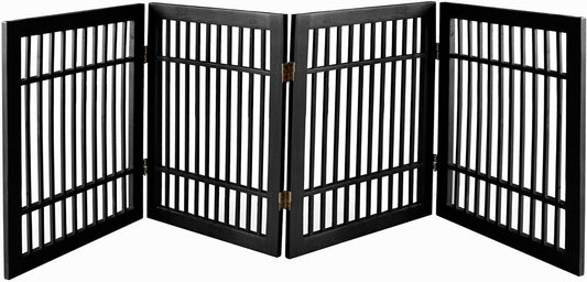 Pet Dog Gate Strong and Durable Freestanding Folding Acacia Hardwood Portable Wooden Fence Indoors or Outdoors by Urnporium (Black Pet Gate, 4 Panel 24" Tall)-VerdiqueGarden