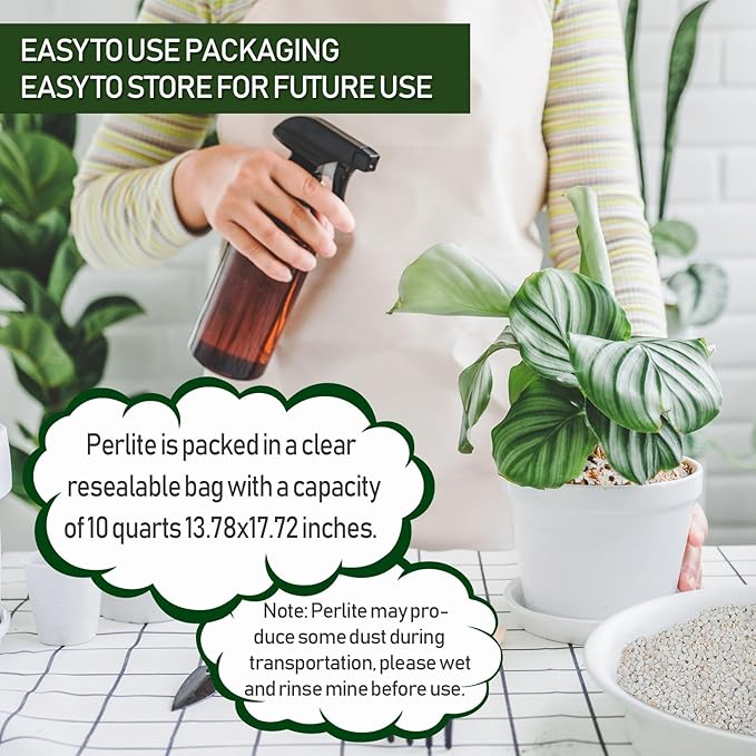 10QT Horticultural Perlite Bulk, Organic Perlite for Plants, Course Perlite for Gardening, for Plants Indoor, for Houseplants, to Promotes Soil Root Growth, and Water Drainage and Plant Growth(3-6mm)-VerdiqueGarden
