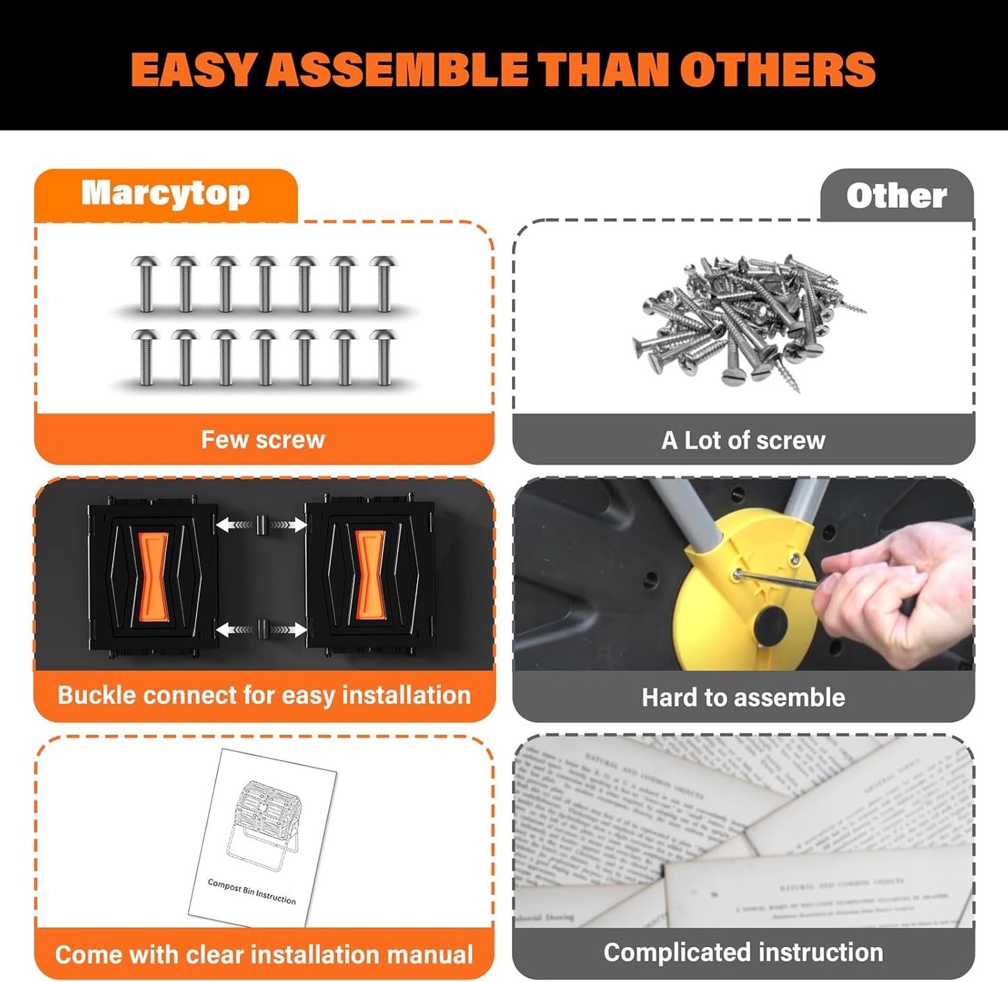 Compost Tumbler, Easy Assemble & Efficient Outdoor Compost Bin, 45 Gallon/170 Liter Large Dual Chamber Rotating Composter for Garden, Kitchen, and Yard Waste, Orange Door-VerdiqueGarden