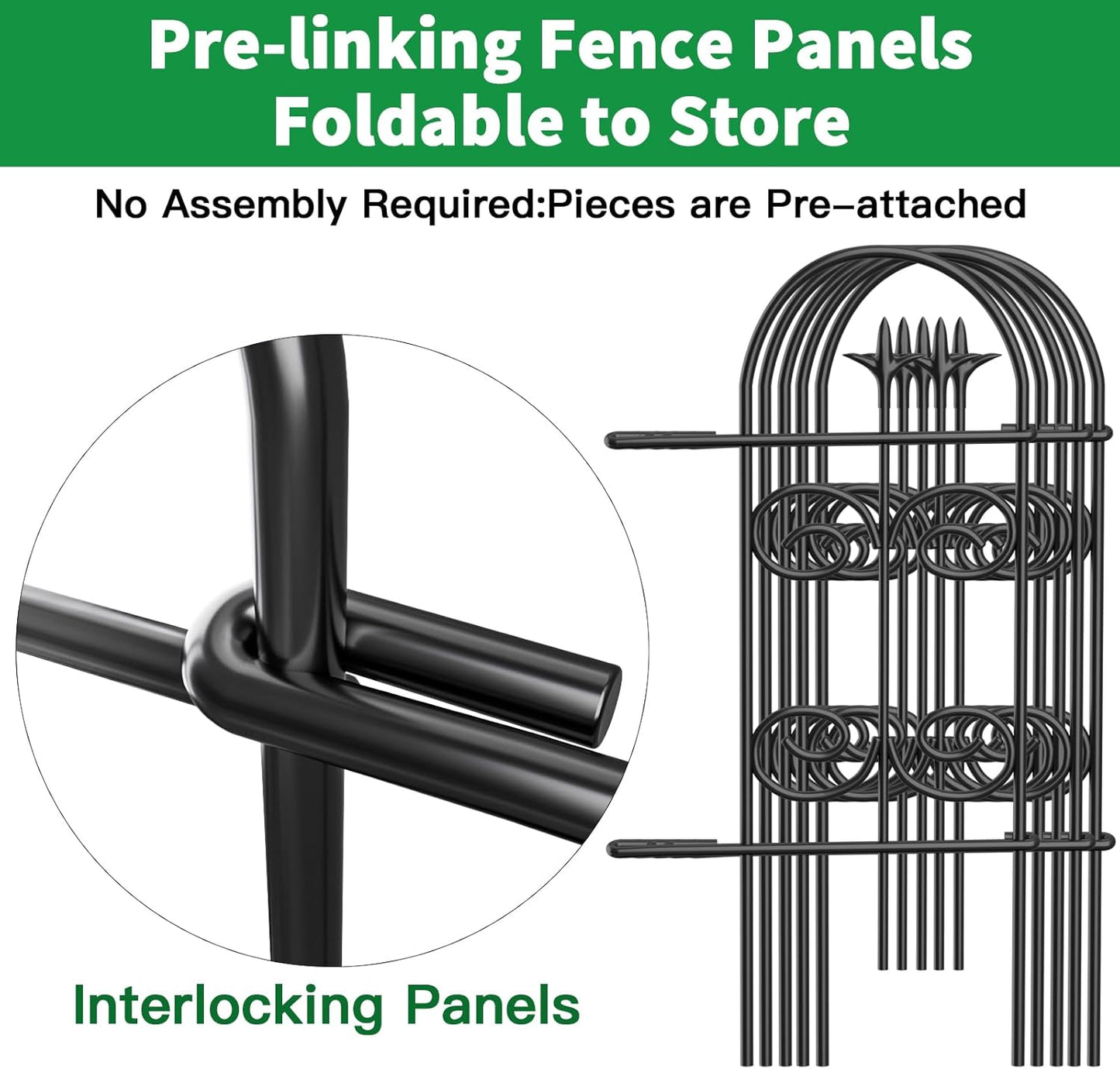 AMAGABELI GARDEN & HOME 8 Panels 24in(H)×10ft(L) Decorative Garden Fences and Borders for Dogs Pre-Linking Panels No Dig Garden Edging Border Fence for Animal Barrier Fencing for Flower Bed Yard Patio-VerdiqueGarden