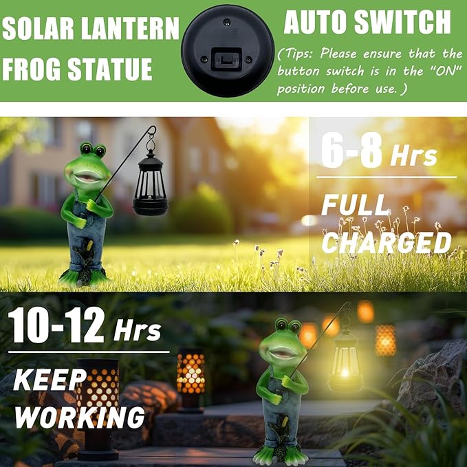 Solar Lantern Garden Statues Decor, Outdoor Frog Figurine Lights for Yard Patio Decoration - Unique Christmas Housewarming Gift for Grandma Wowen Mom-VerdiqueGarden