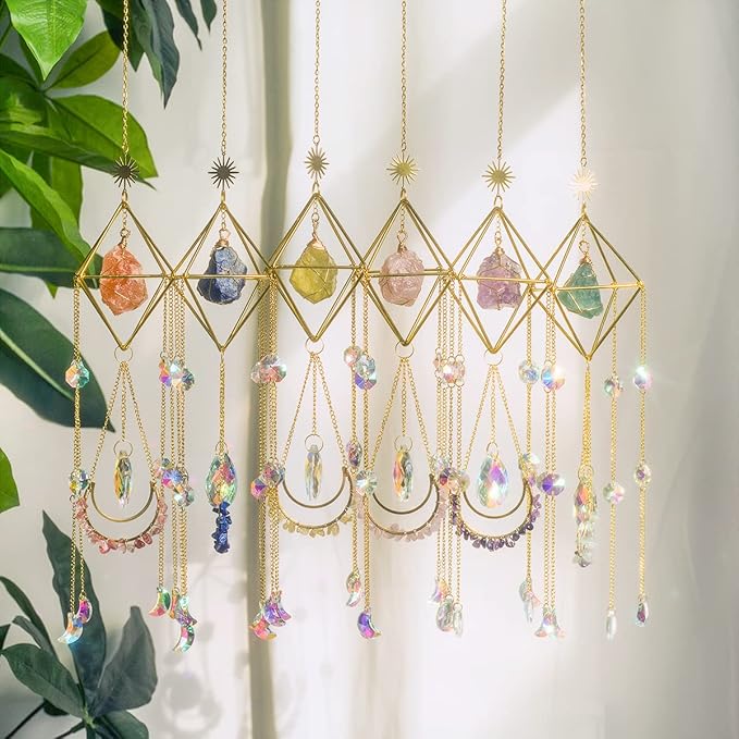 Citrine Crystal Suncatchers Boho Decor, Light Catcher Hanging, Unique for Moms, Glass Rainbow Maker, Crystal Window Hanging, Natural Gemstone (Citrine)-VerdiqueGarden