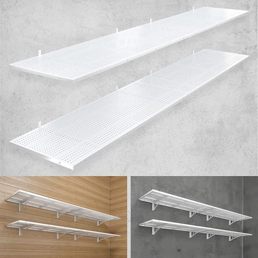 4-Pack 1.5x4ft Heavy Duty Garage Wall Shelving, 1000 lbs Load Capacity, Garage Storage Rack with Hooks, White-VerdiqueGarden