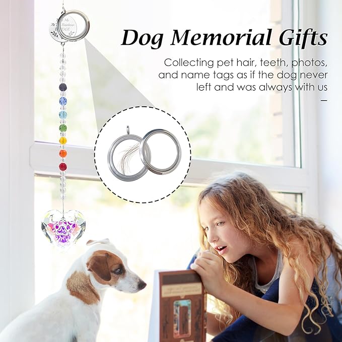 Pet Memorial Gifts for Dogs Rainbow Bridge Dog Memorial Gifts for Loss of Dog Rainbow Maker Heart-Shaped Crystal Suncatcher with Sympathy Card Dog Memorial Ornament Windows Hanging Decor-VerdiqueGarden