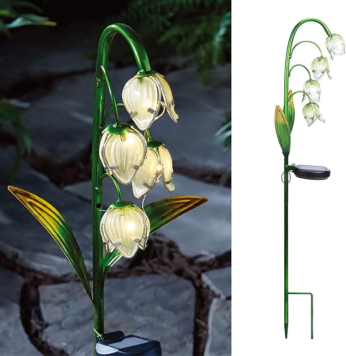 VCUTEKA Solar Garden Decor Stake Outdoor Light Glass Flower Stake for Yard Lawn Decor Backyard Decorations-VerdiqueGarden