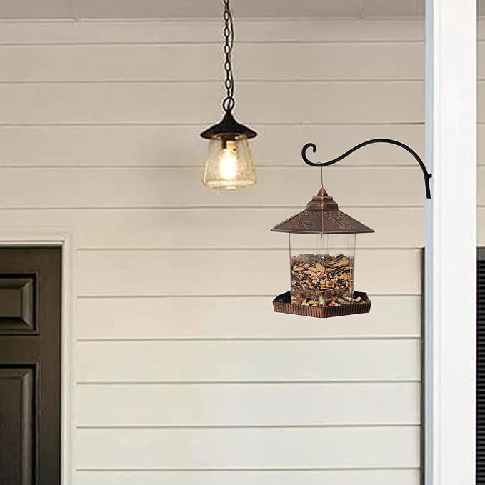 Hourleey 4 Pack Plant Hanger Outdoor, 12 Inch Heavy-Duty Hanging Plant Hook for Outside Basket, Black Metal Wall Mount Plant Bracket Hook for Flower Baskets Bird Feeder-VerdiqueGarden