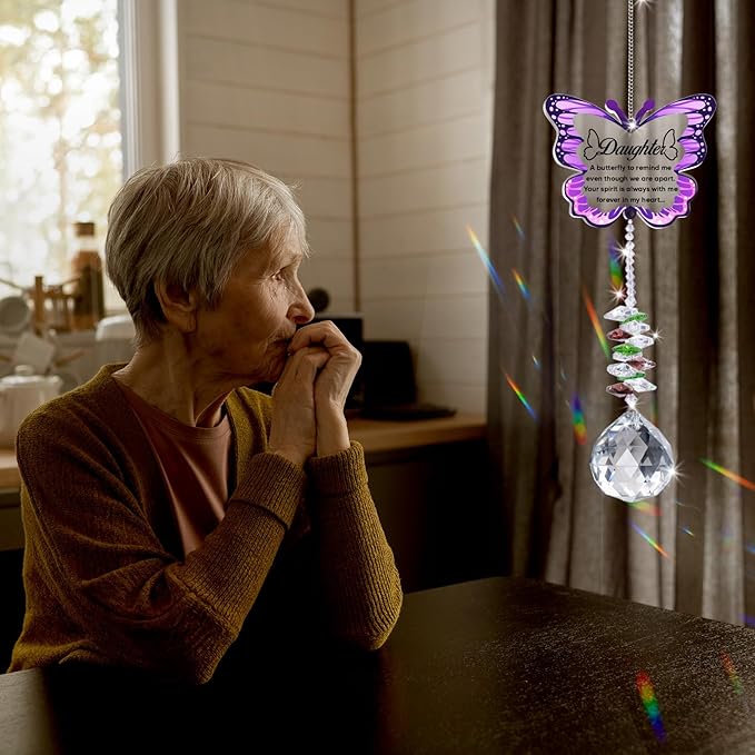 Sympathy Gifts for Loss of Daughter, Daughter Memorial Crystal Suncatcher Butterfly Rainbow Maker, Memorial Gifts for Loss of Daughter, in Memory of Daughter, Bereavement Gifts for Loss of Daughter-VerdiqueGarden