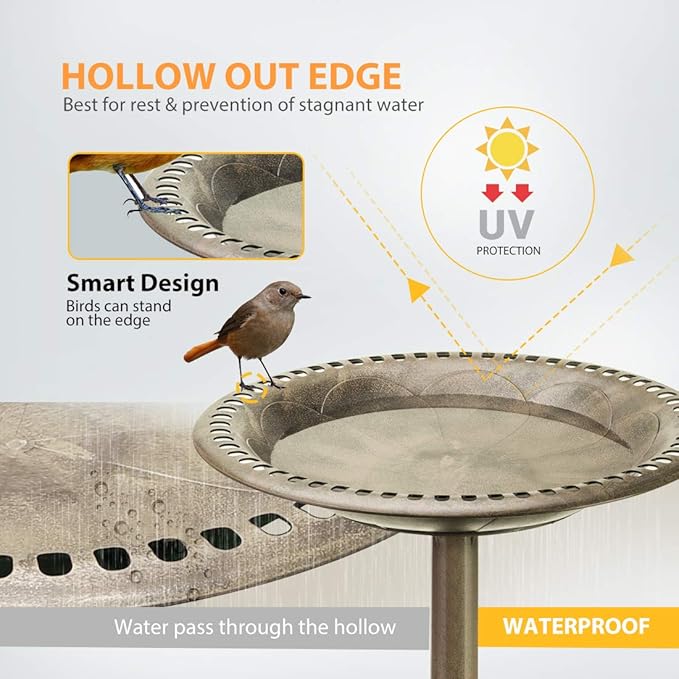 VIVOHOME 28 Inch Height Polyresin Lightweight Antique Outdoor Garden Bird Bath Copper-VerdiqueGarden