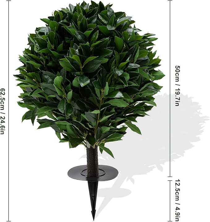 24" Outdoor Evergreens in Outdoor Artificial Shrub Potted Plant Plant for Indoor Porch of Home and Office 2 Pieces a Set Topiary Trees Faux Boxwood with Spike. Easy to Push in The Ground-VerdiqueGarden