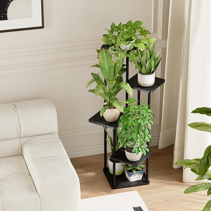 Bamworld Corner Plant Stand Indoor, 5 Tier Metal Plant Shelf for Multiple Plants, Tall Flower Stand for Patio Garden Balcony Living Room Bedroom(Black)-VerdiqueGarden