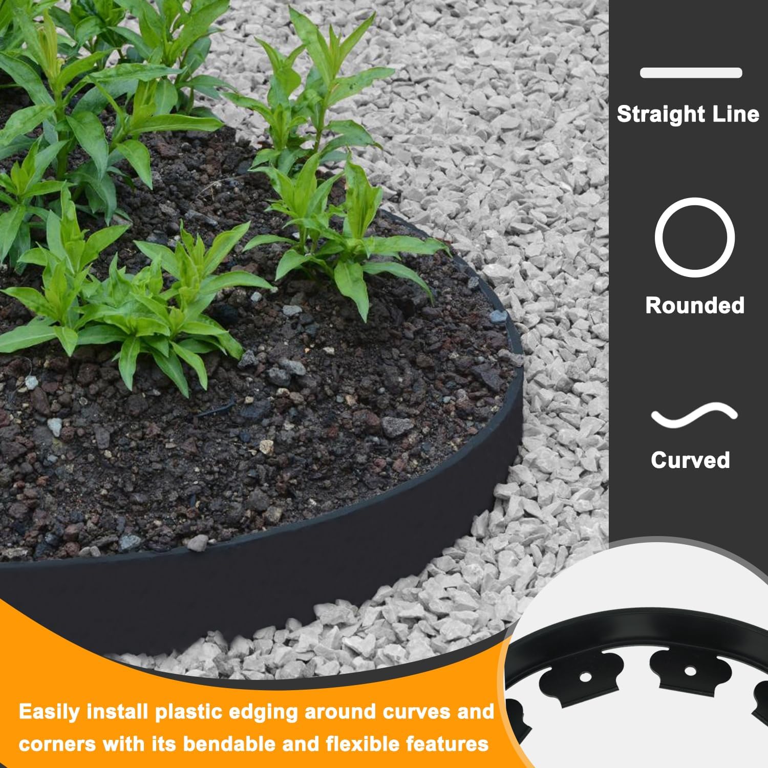 Hugeleaf Landscape Edging 2 Inch Tall, 40 Feet Garden Edging Border with 40Pcs Stakes,Lawn Border for Landscaping, Flower Beds(Black)-VerdiqueGarden