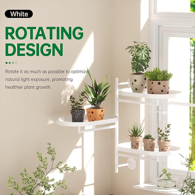 Rotating Window Plant Shelves for Multiple Plants Indoors,3-tier Metal Corner White Plant Stand Holder Floating Plant Shelf for Wall，Windows Sill Gifts for Plant Lovers to Enhance Home Decor-VerdiqueGarden