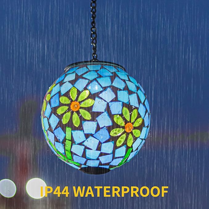 VCUTEKA Solar Lanterns Outdoor Waterproof - Hanging Solar Lights Garden LED Lanterns Mosaic Glass Design for Landscape Patio Yard Garden Pathway Decoration-VerdiqueGarden