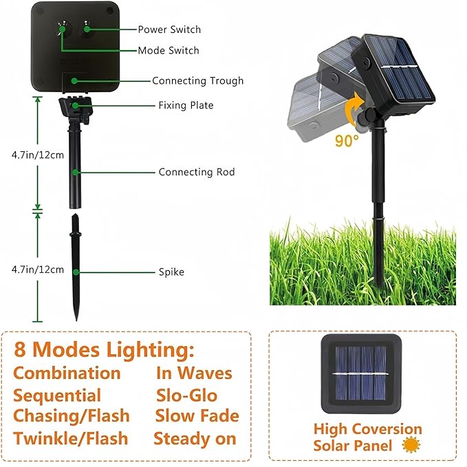 EEW 2-Pack 200 LED Solar String Lights Outdoor, Solar Christmas Lights with 8 Lighting Modes, Waterproof Green Wire Solar Tree Lights for Outside Xmas Wedding Party Garden Patio Decorations (Blue)-VerdiqueGarden