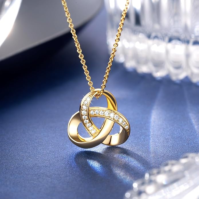 14K Gold Necklaces for Women Trendy Love Knot Infinity Interlocking Knot Necklaces Pendant Necklace for Women Diamond Necklace Adjustable in Length 20in