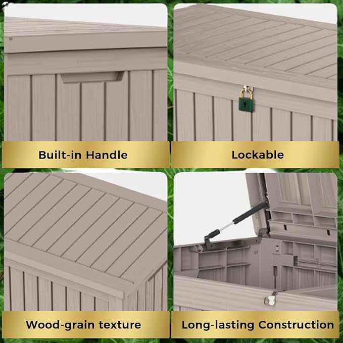 180 Gallon Lockable Resin Deck Box, Waterproof & UV-Resistant Outdoor Storage Box for Outdoor Cushion Storage, Garden Tools & Pool Accessories Storage, Gray-VerdiqueGarden