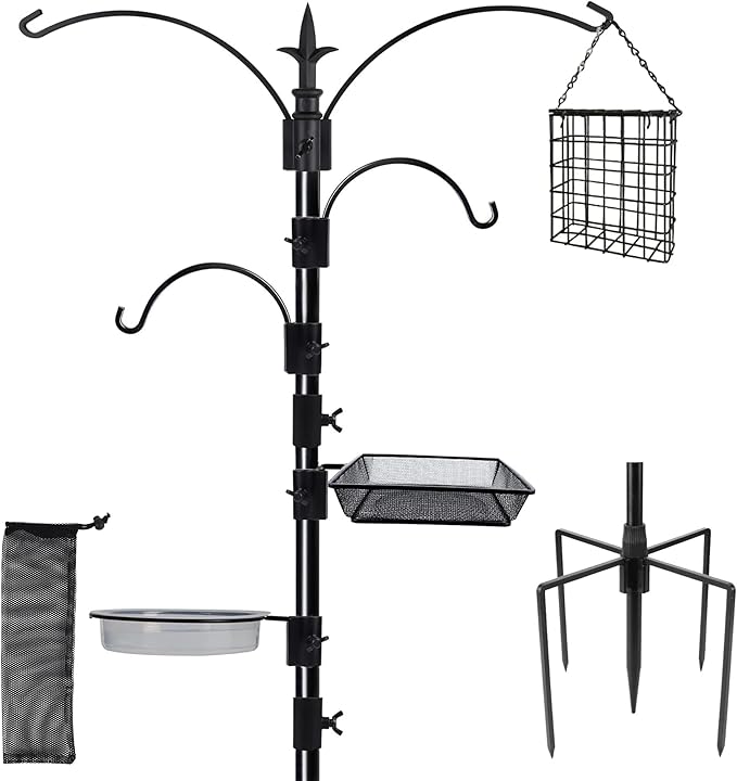 yosager Premium Bird Feeding Station Kit, 90" x 23" Birds Feeder Pole, Planter Hanger, Multi Feeder Hanging Kit with Metal Suet and Bath for Bird Watching, Attracting Wild Birds-VerdiqueGarden