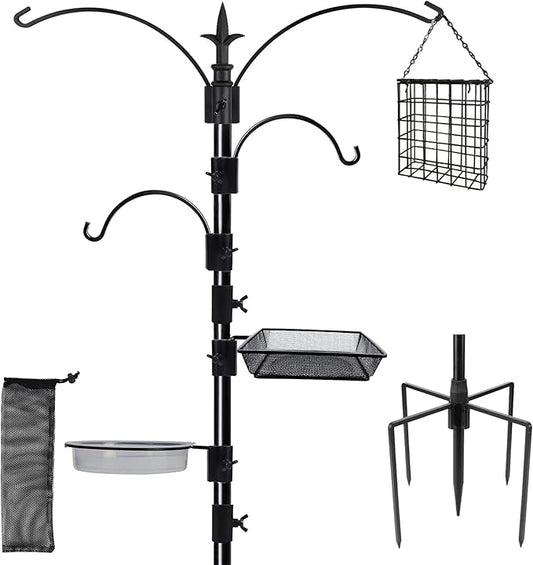yosager Premium Bird Feeding Station Kit, 90" x 23" Birds Feeder Pole, Planter Hanger, Multi Feeder Hanging Kit with Metal Suet and Bath for Bird Watching, Attracting Wild Birds-VerdiqueGarden