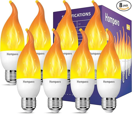 Hompavo Upgraded LED Flame Light Bulbs, 3 Modes Flickering Light Bulbs, E26 Chandelier Base Candle Fire Light Bulb for Halloween Christmas Party Porch Indoor & Outdoor Home Decoration - 8 Pack-VerdiqueGarden