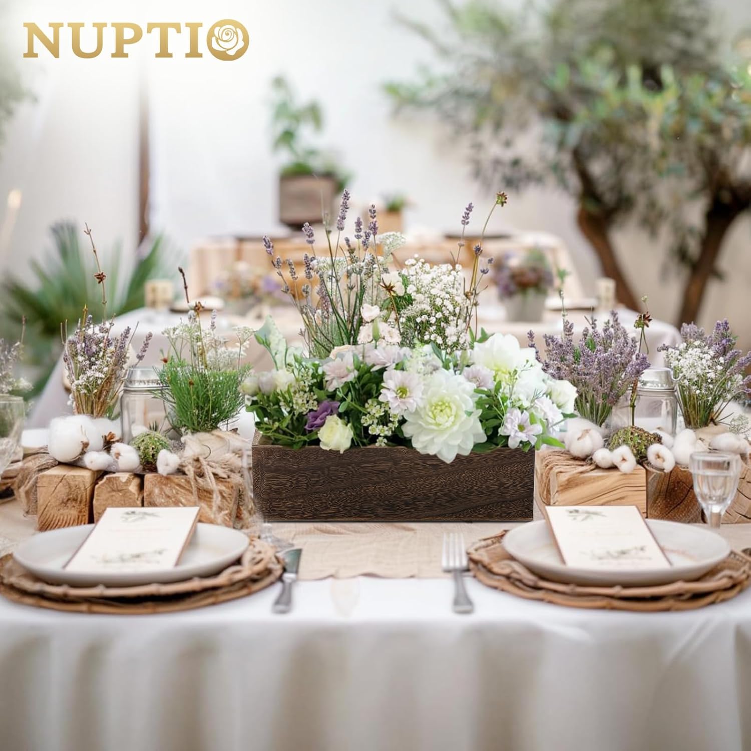 NUPTIO Wooden Box Centerpiece for Table: 6 Pcs 11.8" Long Wood Rectangle Box - Farmhouse Flower Box for Fall Wedding Dining Living Room Mantel Table Centerpiece Decor-VerdiqueGarden