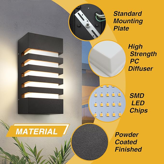 Outdoor Wall Light 12W LED Modern Wall Sconce Lamp Exterior Wall-Mounted Garden Corridor Porch Patio Light Waterproof LED Wall Light Fixture for Outdoor Lighting Warm White 300lm-VerdiqueGarden