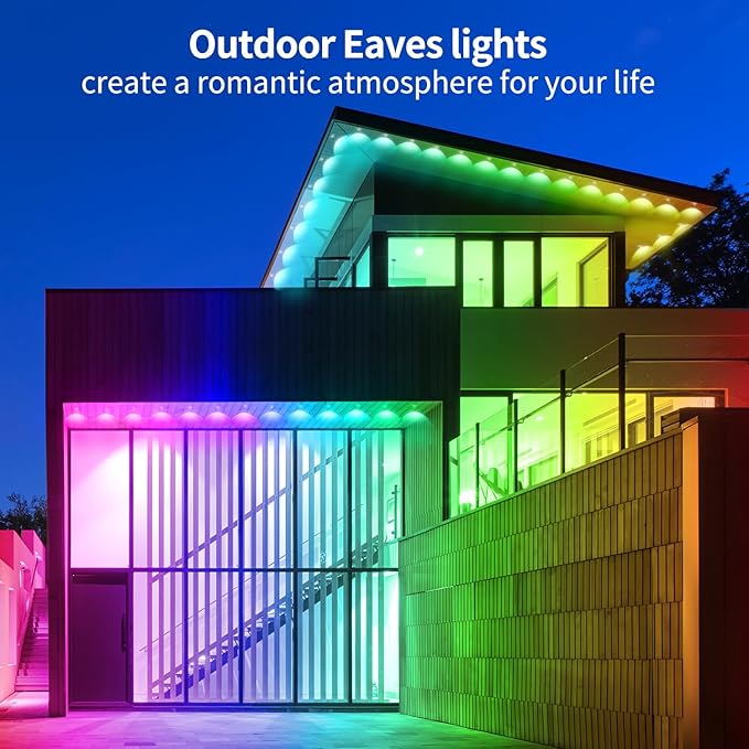 100ft Permanent Outdoor Light,RGB Eaves Lights with App Control Remote,DIY IP67 Waterproof Under Eave Lighting,Outside led Lights for Christmas,Garden,House Decorations-VerdiqueGarden