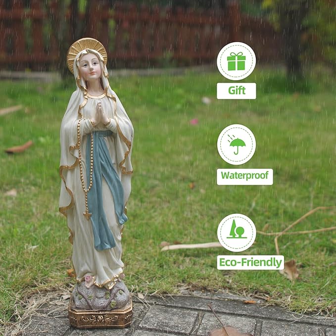 MeritMode 15" H Virgin Mary Praying Statue - Lourdes Catholic Collectible Figurine, Blessed Mother Figurine, Ideal Religious Gift for Home Décor & Outdoor Garden Decorations-VerdiqueGarden