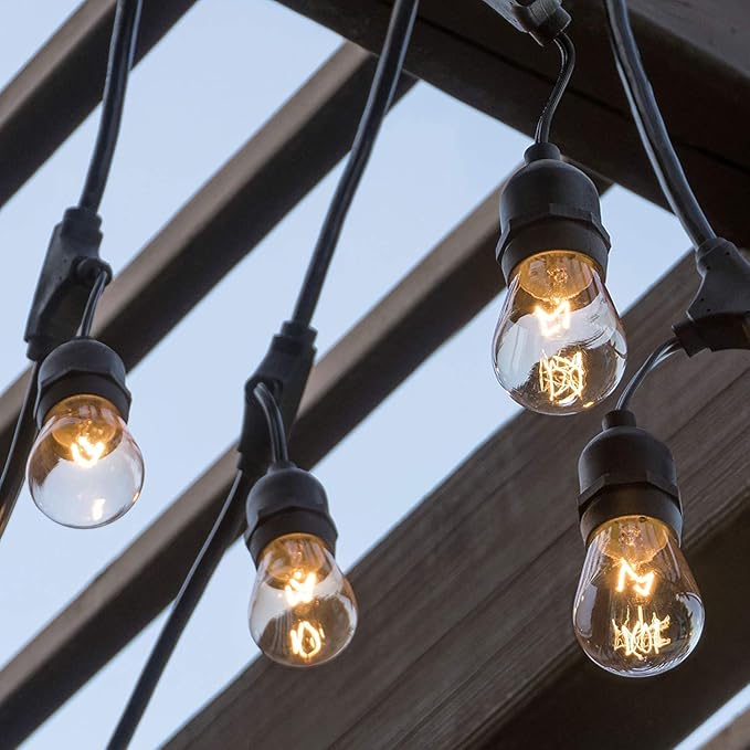 FRIDEKO HOME Waterproof Outdoor String Lights - 12Ft Commercial Grade Patio Lights Heavy Duty Light String Hanging Light Fixture with 11W S14 Bulbs for Deckyard Garden Porch Party Decor-VerdiqueGarden