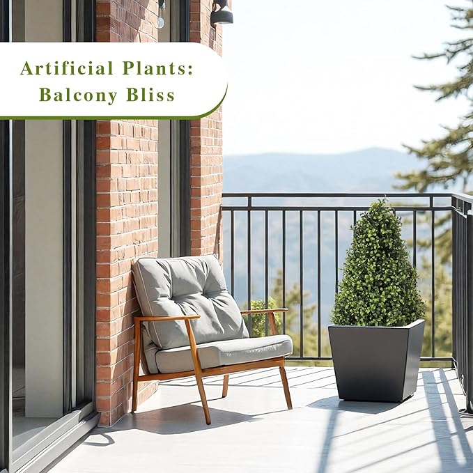 30" Artificial Boxwood Topiary Trees Outdoor Set of 2 - UV Resistant Faux Plants for Front Porch Outside Planter, Realistic Fake Cone-Shaped Bushes & Shrubs 2.5ft-VerdiqueGarden