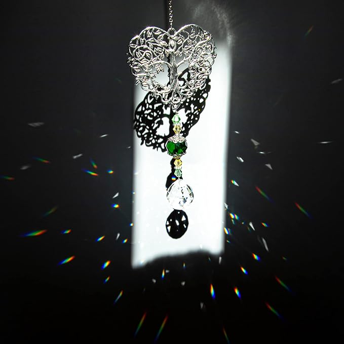 H&D HYALINE & DORA Tree of Life Crystal Suncatchers Crystal Drop Prism Rainbow Maker Hanging for Home Garden Decoration, Heart Shaped-VerdiqueGarden