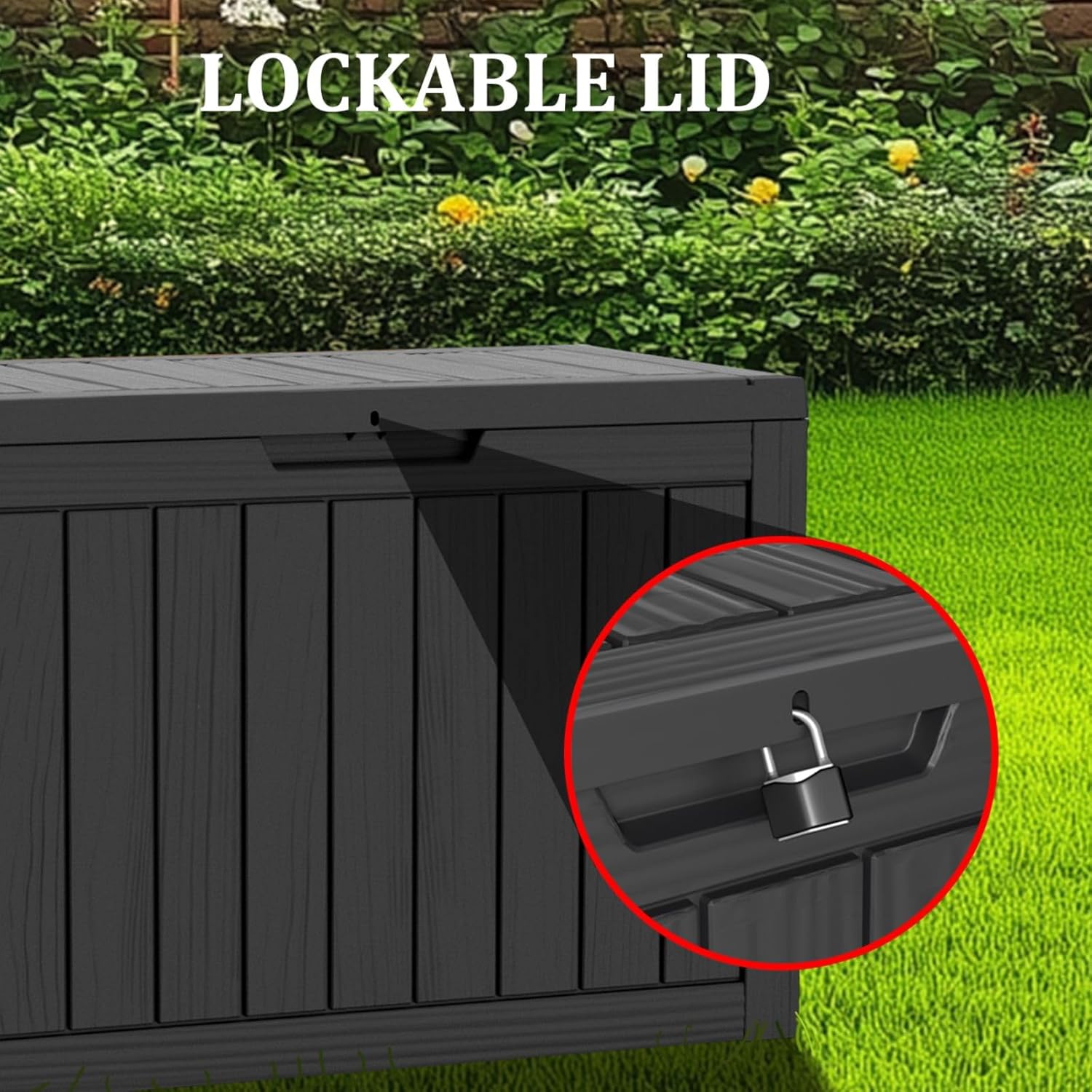270 Gallon Waterproof Deck Box, Lockable Resin Storage Box for Patio Furniture Cushions Garden Tools and Outdoor Delivery Storage, Black-VerdiqueGarden