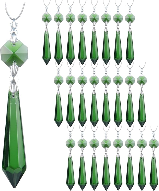 HDCRYSTALGIFTS 25pcs 55mm Green Crystal Icicle Pendant Chandelier Prisms Drops Lamp Candle Holders Curtain DIY Parts-VerdiqueGarden