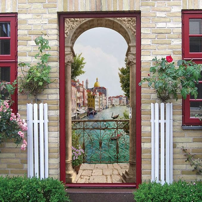 3D Door Stickers Murals - Landscape - Peel and Stick - Waterproof & Washable - Matt Finish - White - 31.5" x 78.7" - 2 PARTS-VerdiqueGarden