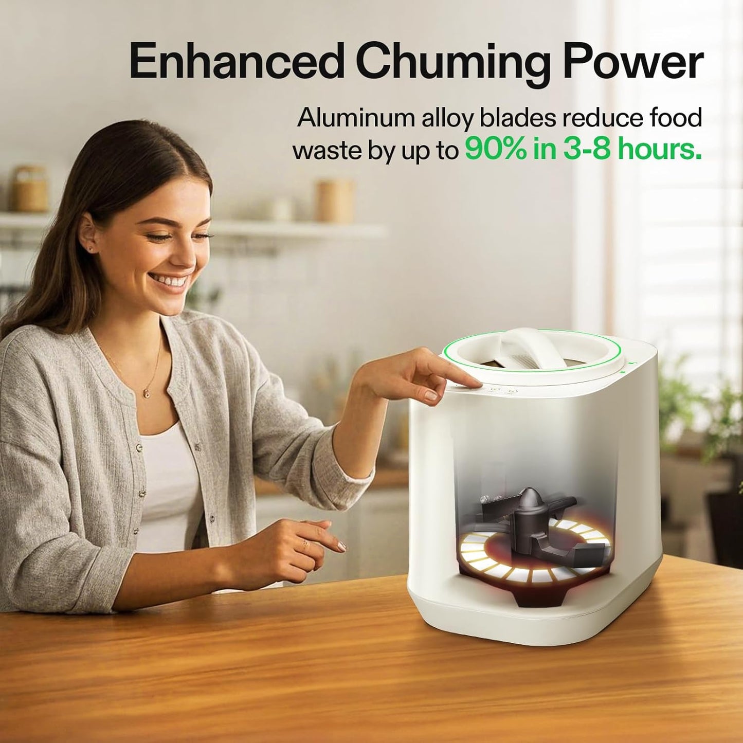 VIVOSUN 4L Electric Composter for Kitchen Indoor, Smart Compost Machine for Countertop, Odorless/Auto-Cleaning/3 Modes/Intelligent LED Display, Mill Composter Kitchen Bin Food Recycler, White-VerdiqueGarden