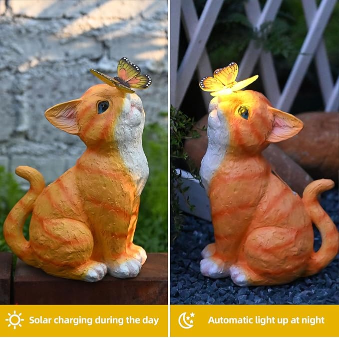 Cat Garden Figurines Outdoor Decor Solar Statue with LED Lights for Patio Lawn Yard Art Decoration Housewarming Garden Gift-VerdiqueGarden