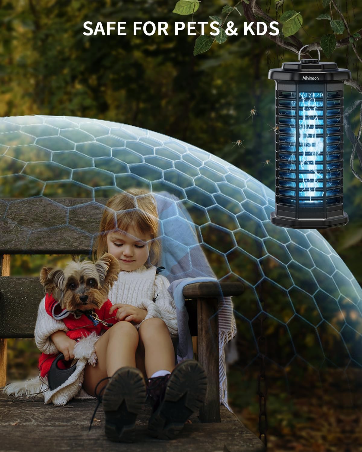 Minimoon Bug Zapper Outdoor 4000V Powerful Electric Mosquito Zapper, 15w Fly Trap Outdoor, IPX4, Corded Fly Zapper for Indoor, Yard, Backyard, Patio, Camping (Black)-VerdiqueGarden