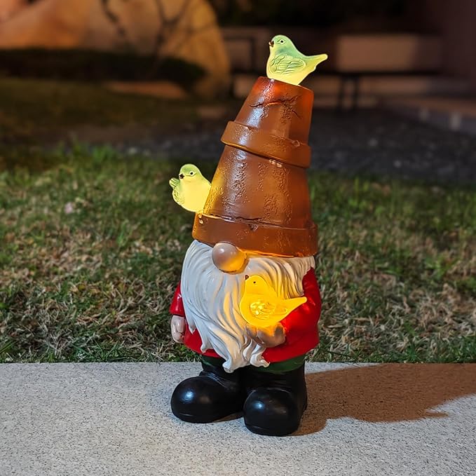 Solar Garden Figurine, Cute Resin Gnome Sculpture, Garden Statues Outdoor Decor, Funny Gnome Gift Sculpture Decoration for Home Patio Yard Lawn Porch Ornament-VerdiqueGarden
