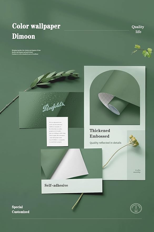 Dimoon 787''x17.7'' Green Peel and Stick Wallpaper Contact Paper Modern Self Adhesive Wall Paper Removable Renter Friendly Textured Solid Color Shelf Cabinet Vinyl Roll (787''x17.7'',Dark Green)-VerdiqueGarden