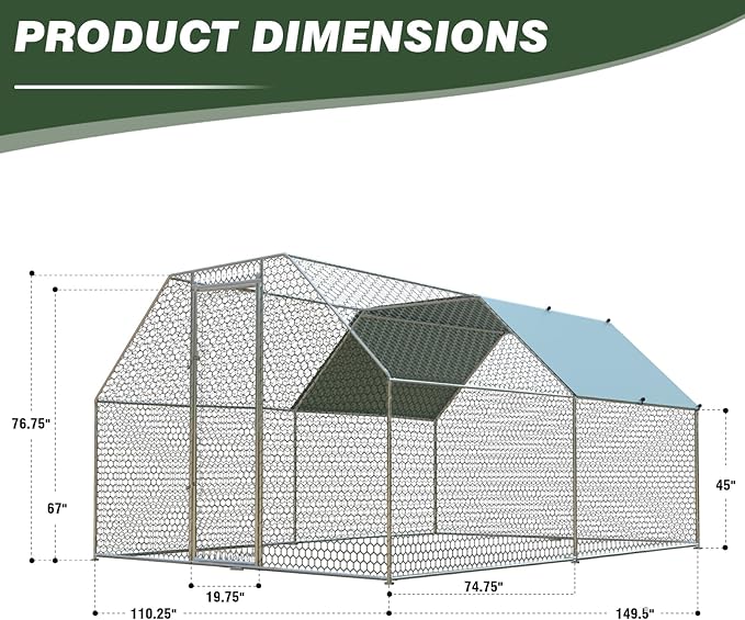 4ever2buy Chicken Runs for Yard with Cover, Large Metal Chicken Run Walk in Metal, Outside Dog Kennel with Roof, Flat Roofed Outdoor Kennel for Cats(9.2’Lx12.47’Wx6.4’H)-VerdiqueGarden