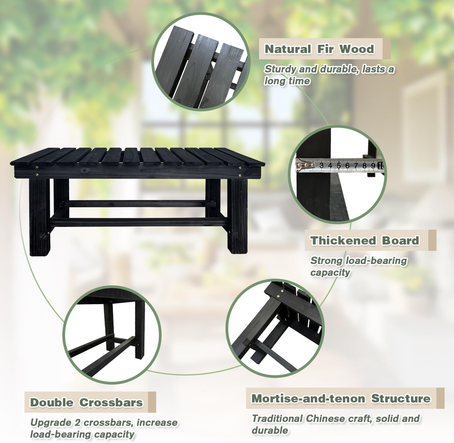 Outdoor Garden Bench, 2-Person Wood Patio Bench Weatherproof Outdoor Backless Bench, Anti-Corrosion and Anti-Rust Garden Benches for Garden Lawn Porch Park Backyard (Black,35.5''/90cm)-VerdiqueGarden