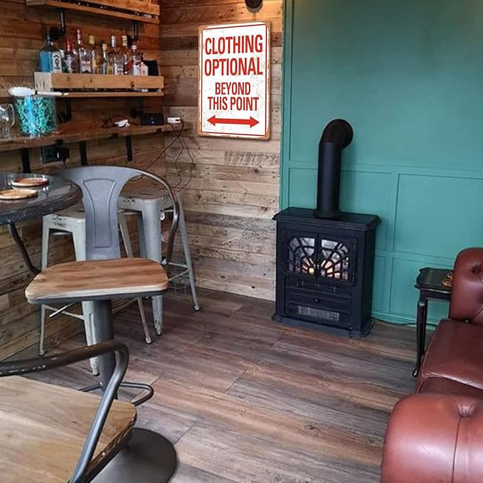 Clothing Optional Beyond This Point Sign Vintage Metal Tin Signs Man Cave Decor Bar Signs Wall Decor For Room Gifts For Men Red Sign 12 X 8 Inch-VerdiqueGarden