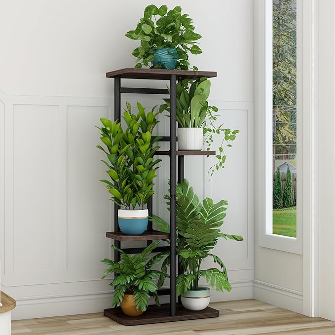 LINZINAR Plant Stand 4 Tier 5 Potted Indoor Plant Shelf Multiple Stands for Garden Corner Balcony Living Room-VerdiqueGarden