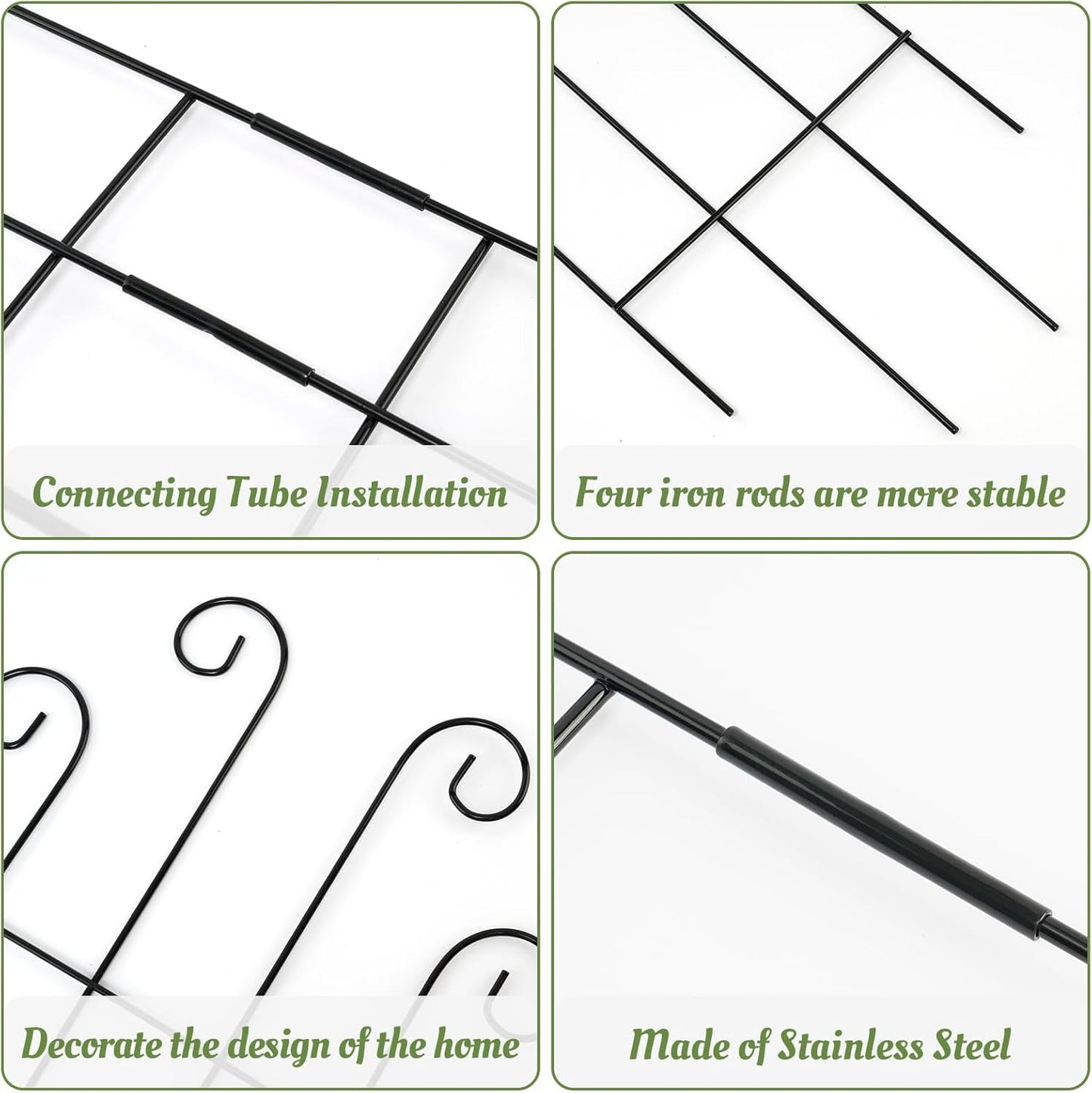 4 Pack 32'' Wave Shape Black Metal Trellis for Climbing Plants Indoor & Outdoor, Garden Trellis for Houseplants Flowers Vine Ivy-VerdiqueGarden